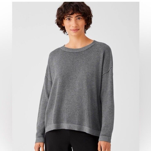 Eileen Fisher Women's Size S Peruvian Organic Botton Box Top Sweater Boxy Fit