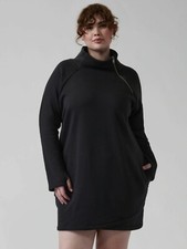 Athleta Cozy Karma Asym Sweatshirt Dress, BLACK SIZE M     383427 W0315