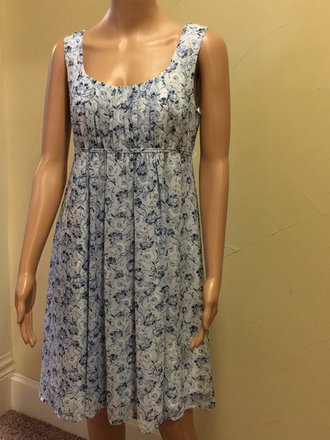 Emma & Michele Dress Size 6 Semi-sheer Lined Floral Print White/Blue Sleeveless | eBay