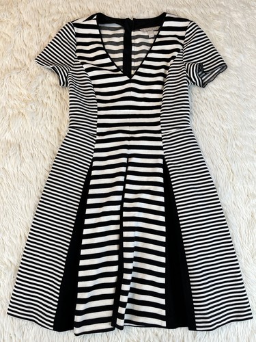 Banana Republic Women's Black White Striped Sheath Short Sleeve Dress Size 4 - Picture 20 of 21