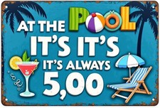 Pool  Beach Vibes Tin Metal Signs Home D cor Vintage Summer Vacation Print 8x12