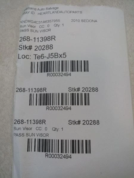 Parasol derecho pasajero Kia Sedona 2010 fabricante original usado probado Foto 4 de 4