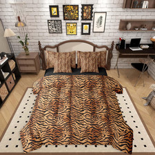 Brown Tiger Print Queen Comforter Set for Women Men Adults - Simulated Animal Fu