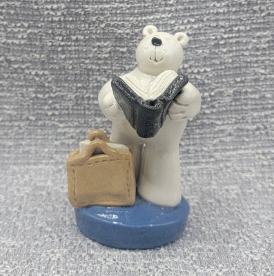Vintage Signed Damm White Polar Bear With Book and Suitcase Clay Figurine