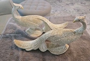 Peacock Pheasant Spatterware Ceramic Figurines - Set Of 2 - VINTAGE