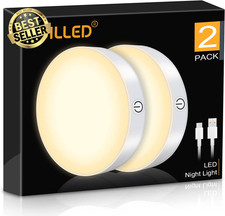 2× Dimmable Touch LED Puck Lights Rechargeable Stick-On Closet Night Lamps