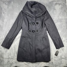 GUESS Duffle Coat Womens Small Gray Charcoal Wool Blend Hooded Toggle Lined NWT