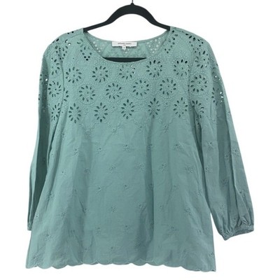 Gerard Darel Paris Turquiose Cotton Embroidered Shirt Size 38/M Long Sleeve