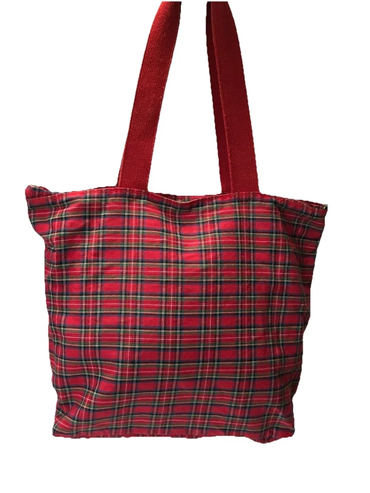 Bolso de Mano De Colección Disney Winnie The Pooh Bordado Tartán Cuadros Rojo Shopper Usado en Excelente Condición Foto 2 de 4