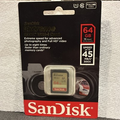 SanDisk Extreme 64 GB, 45 MB/s  300X, SDXC UHS-I Card  NEW