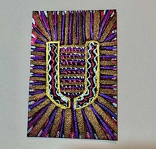 ACEO original painting metallic watercolor/ink colorful OOAK abstract letter U