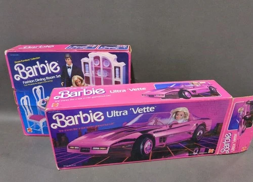 1984 Barbie Dining Room Set and 1985 Barbie Ultra Vette Car LOT OF 2