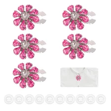 5 Pcs Rhinestone Button Covers, Water Drop Buttons, Rose Red/Silver