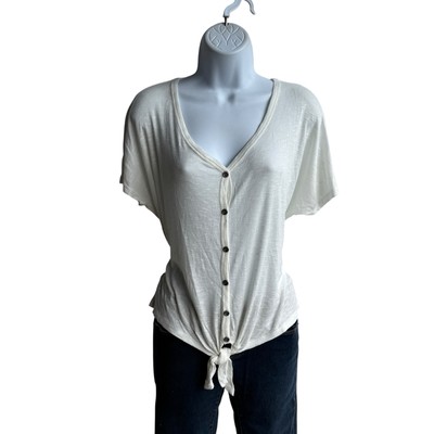 Hippie Rose Womens Junior top Sz L v-neck short sleeves front tie stretch B-15