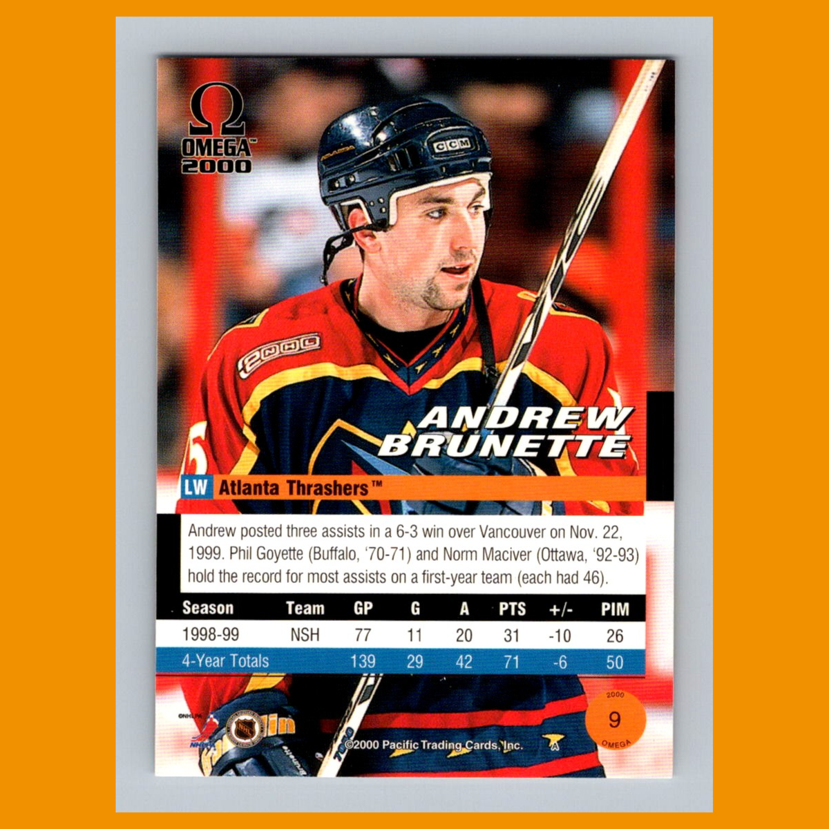 Andrew Brunette #9 1999 Pacific Omega Atlanta Thrashers Hockey
