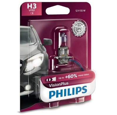 Philips H3 VisionPlus Headlight Bulb (1 Pack New Open Box