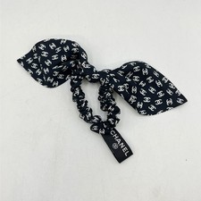 CHANEL Hair Accessories Scrunchie Silk Black Coco Mark 23P Black B Rank