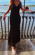 Jovani Black Beaded V-Neck Strappy Sleeveless Long Mermaid Dress Size 6