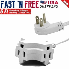 6 Feet 16 Gauge Grounded 3 Outlets Angle Flat Plug ETL Extension Cord White
