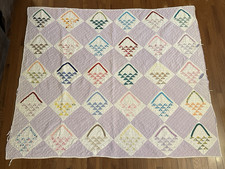Hand Quilted Basket Quilt Feedsack Fabric Purple Cotton 66x79 Vintage Antique