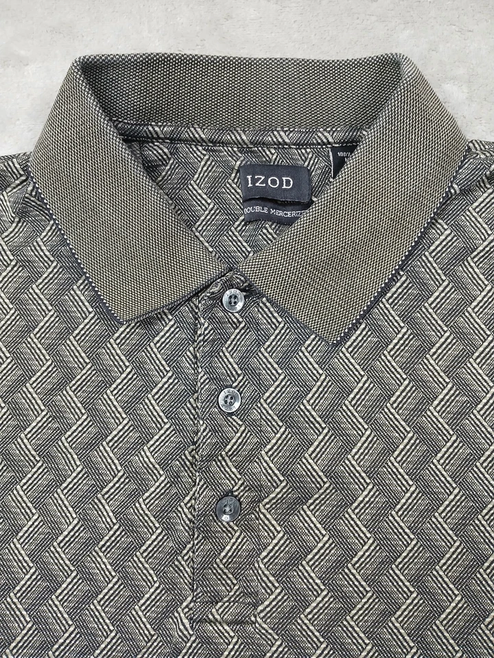 Camisa Polo IZOD Para Hombre L 100% Algodón Tejido Geométrico Patrón De Colección Informal 23x28 Foto 2 de 4