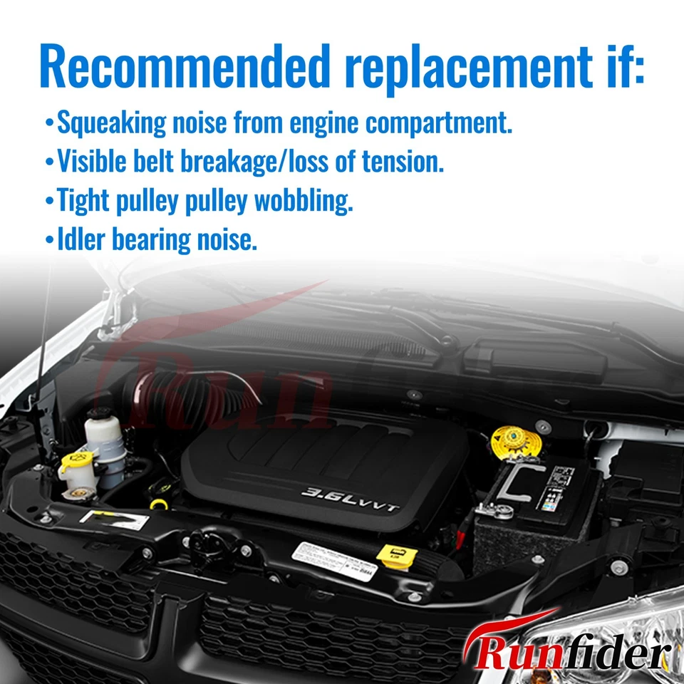 RF Serpentine Belt Tensioner Pulley Kit For 2011-19 Chrysler Dodge Journey Ram Foto 3 de 4