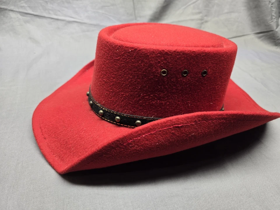Sombrero Western Express Vaquero Correa Trasera Pequeño Mediano Fieltro Rojo Western Tachonado Para Hombres Foto 2 de 4