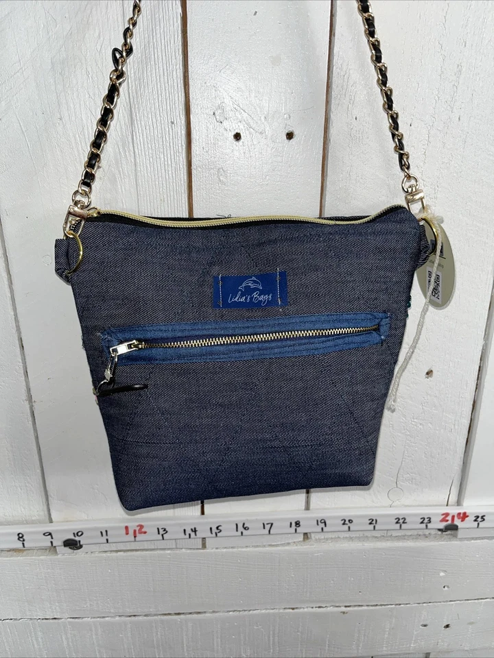 Структурированная джинсовая праздничная сумка Lidia с блестками и металлическим ремешком - Изображение 3 из 4