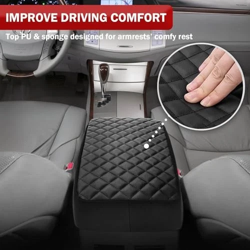Center Console Armrest Cover for Toyota Avalon 2005-2012, Black Vinyl Leather Foto 3 de 4