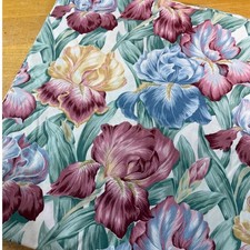 Vtg Queen Flat Sheet Multicolor Floral Iris Made in USA Cottagecore Bedding