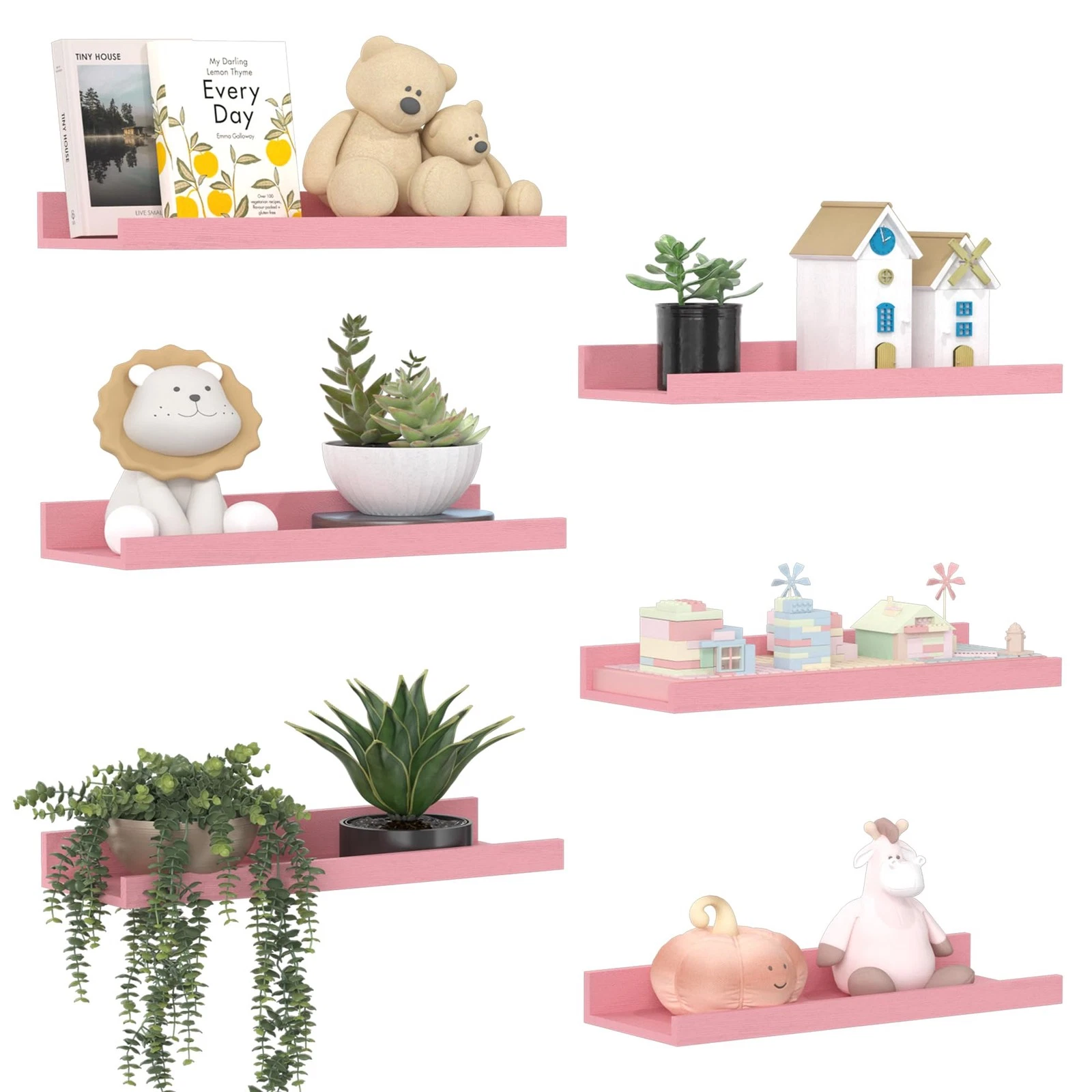 Pink Shelves For Wall Pink Room Decor For Teen Girls Bedroom 6 Pack Wood
