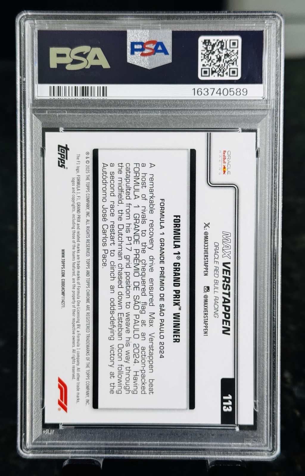 2025 Topps Chrome F1 Max Verstappen Yellow LogoFractor /75 PSA 10 POP 1 view 3