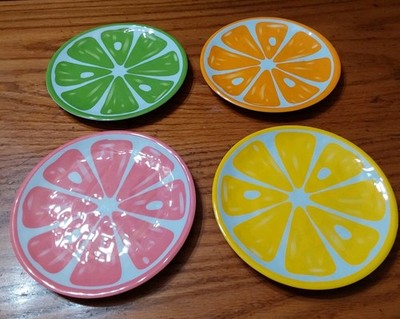 Fruit Slice 6'' Melamine Plates Desserts Appetizers Set 4 Lime Grapefruit Lemon