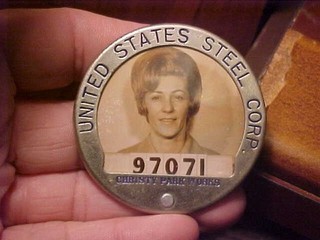 Vintage USS UNITED STATES STEEL Christy Park Female Photo Employee ID Badge Pin