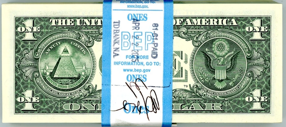 BEP PACK Of 100 $1 DOLLAR 2021 $1 Notes - G/B Block (CHICAGO  “G”) Nonsequential - Image 2 of 2