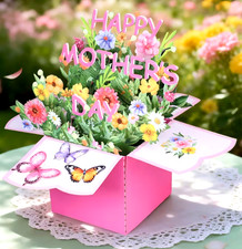 3D Pop-Up Happy Mother's Day Greeting Card, Env.  Seal - Flowers  Butterflies