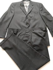 Vtg Calvin Klein 2 Pc Wool Suit 43R Jacket 36x31 Pants Charcoal Cuff Pleated