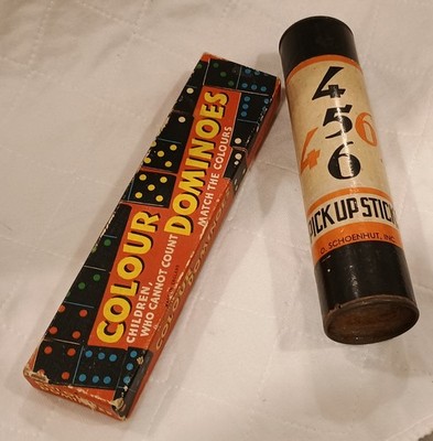 Vintage Pick Up Sticks by O. Schoenhut & Color Dominoes Set by Spear's Games