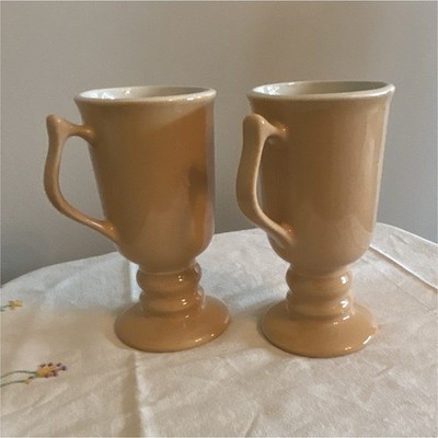 Hall 1273 Beige Ceramic Pedestal Mugs Set of 2 Solid Color Round