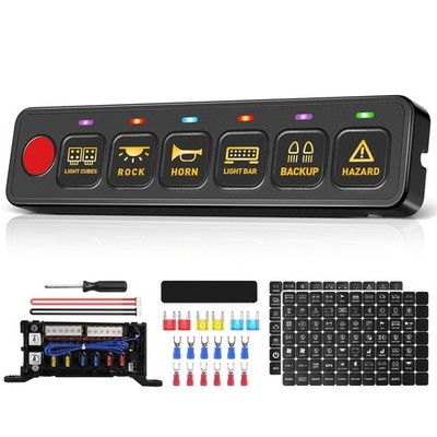 6 Gang Switch Panel,12V 24V  LED Light Circuit Control Relay System Marine Boat