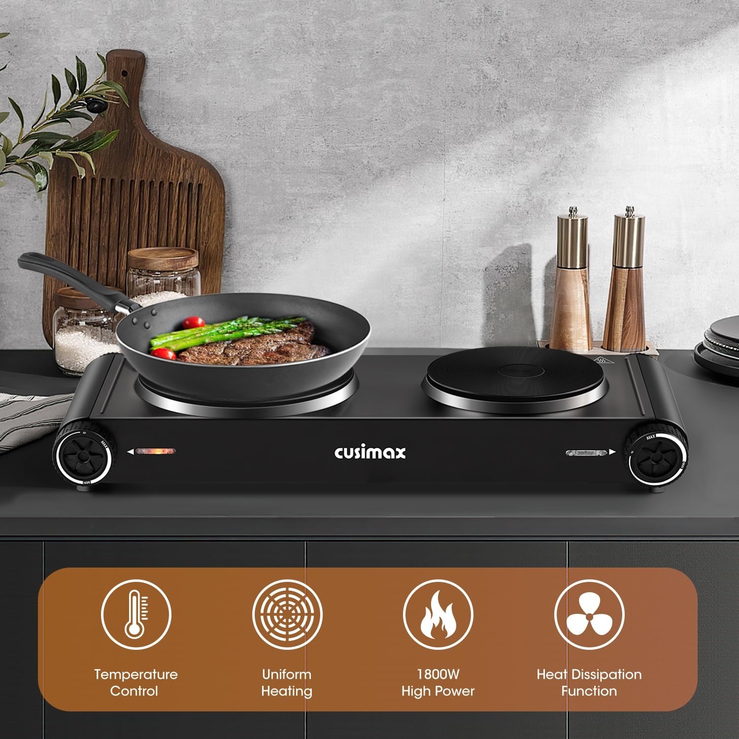 CUSIMAX Electric Hot Plate,Portable Double Hot Plate For Cooking,1800w Electr...