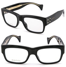 GUCCI GG1707O 1707 Black Crystal Rectangular Eyeglasses 56mm 001 Optical Unisex