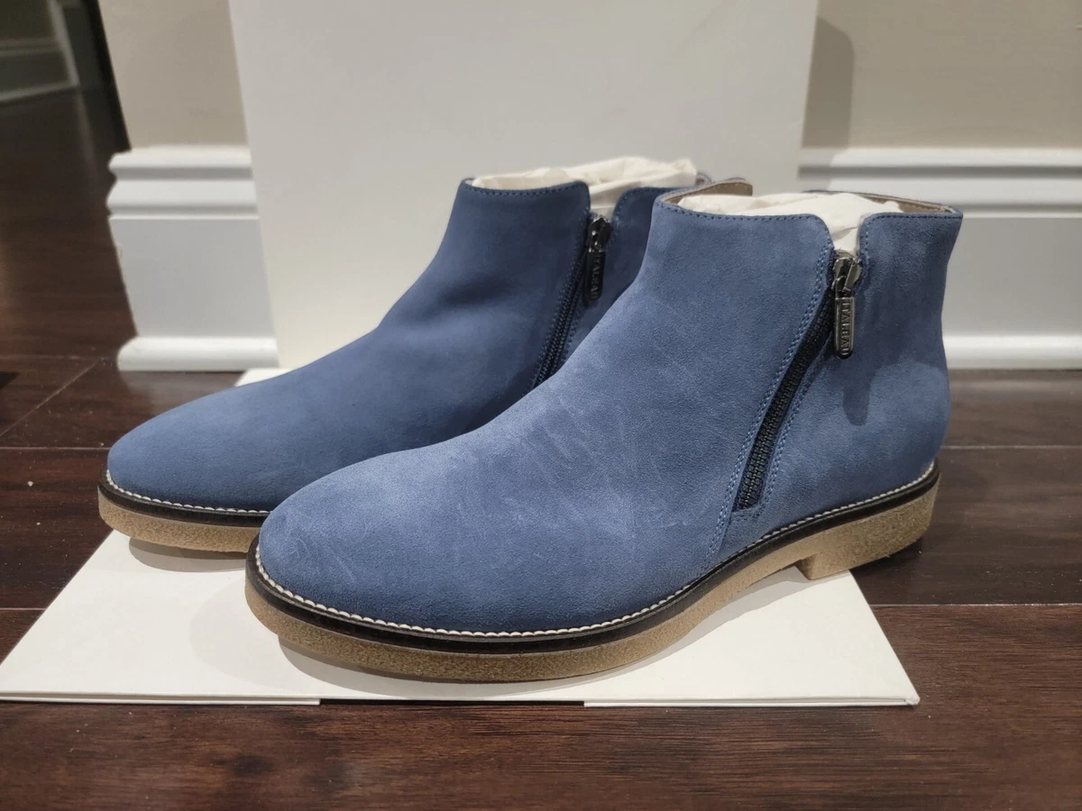 NEW 375 Italeau Foliana Blue Suede Leather Ankle Boots