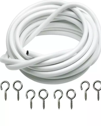 White Net Curtain Wire Cord Cable With ( FREE EYES & HOOKS) - Picture 2 of 5