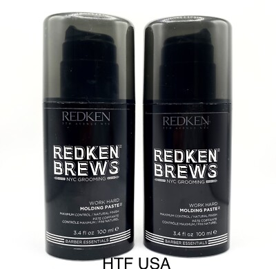 Redken Brews Work Hard Molding Paste Maximum Control 3.4 oz each PACK OF 2