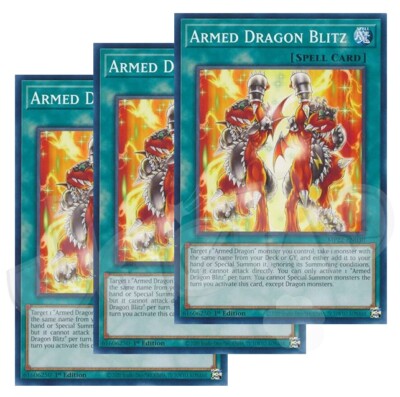 Yugioh - Armed Dragon Blitz x 3 - 1st Edition LP - Plus Free Holo Card