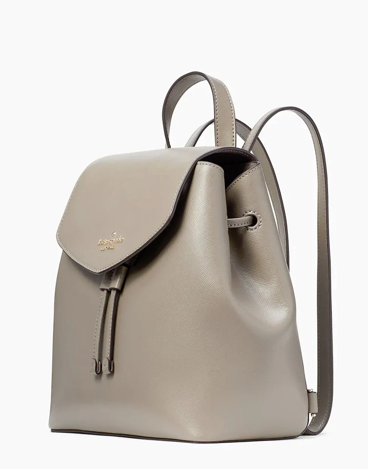 Nueva Mochila Kate Spade Lizzie Mediana Cuero Solapa Thunder Cloud Taupe Nueva con Etiquetas $359 Foto 2 de 4