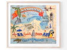 Sandestin Florida beach map  Print-Poster art decor vintage look art miramar