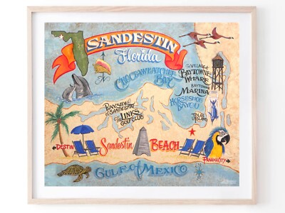 Sandestin Florida beach map  Print-Poster art decor vintage look art miramar