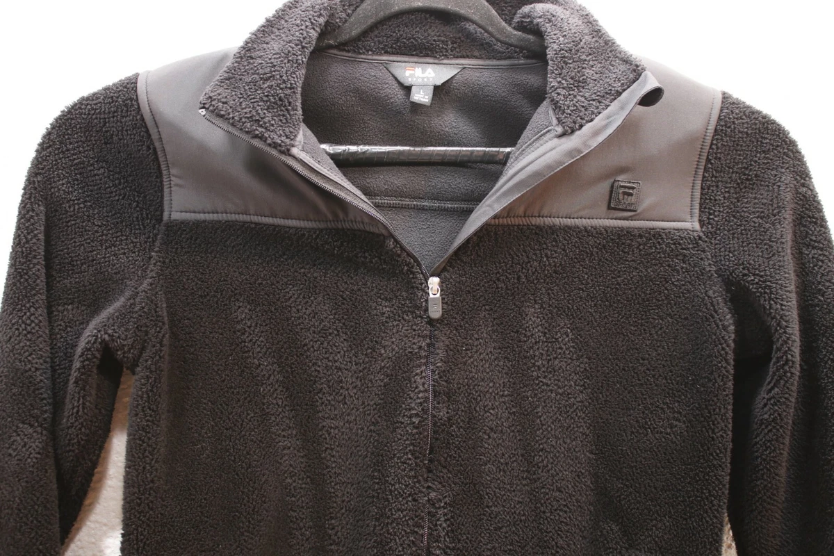 Fila Sport Vintage Fleece Jacket Black Size L Quality Great Look Well Made Fuzzy